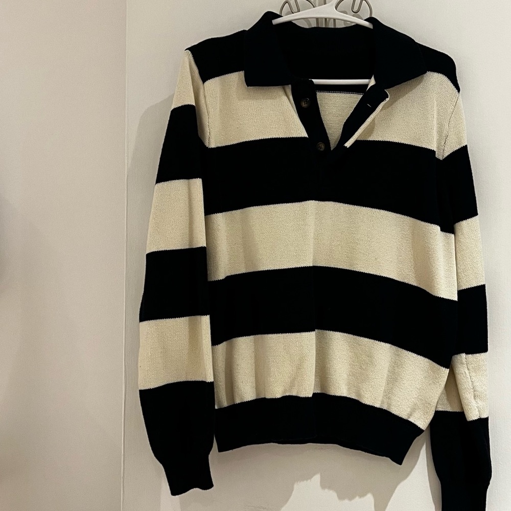 Brandy Melville Black and Cream Striped Sweater